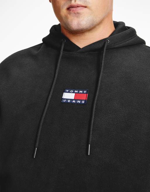 Tommy Jeans Big Tall flag logo polar fleece hoodie relaxed fit in black