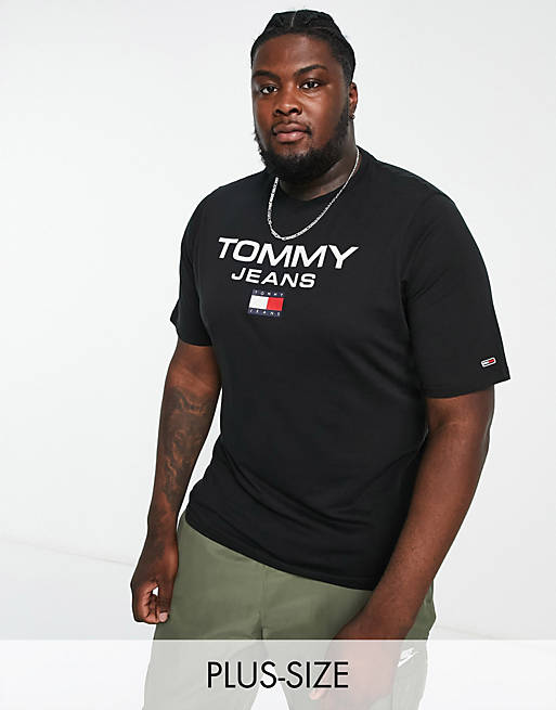 Tommy Jeans Big & Tall flag logo t-shirt in black | ASOS