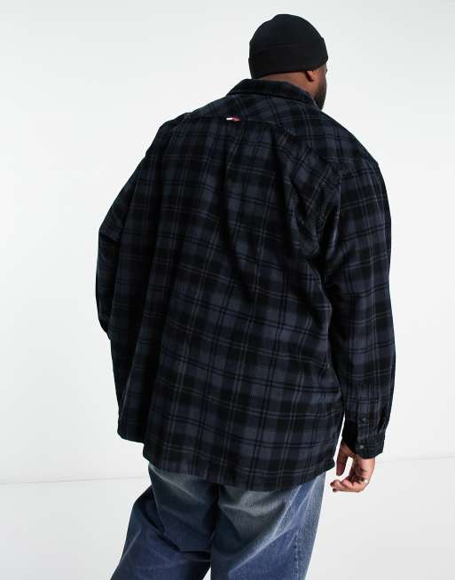 Tommy Jeans Big & Tall - Giacca in velluto a coste blu navy a quadri, 2 di 4