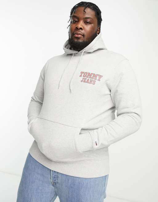 Tommy Jeans Big & Tall graphic chest logo hoodie in gray