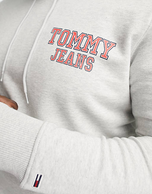 Tommy Jeans Big & Tall graphic chest logo hoodie in gray | ASOS