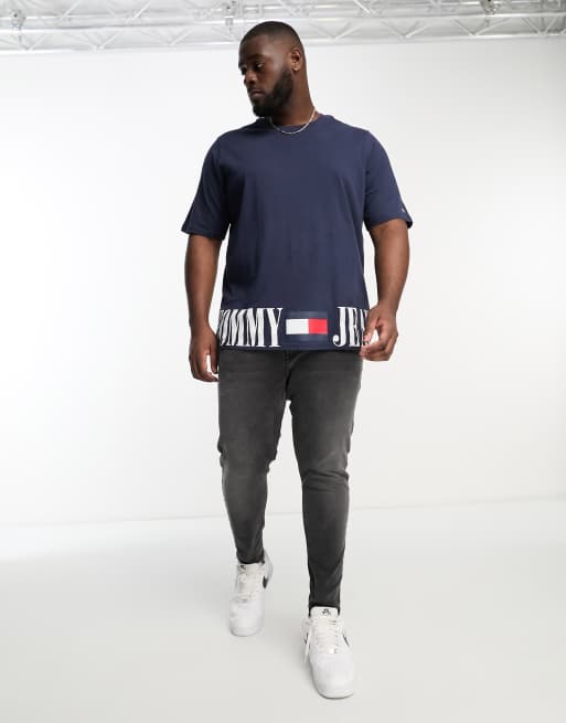 Tommy Jeans Big Tall graphic flag logo t shirt in navy ASOS