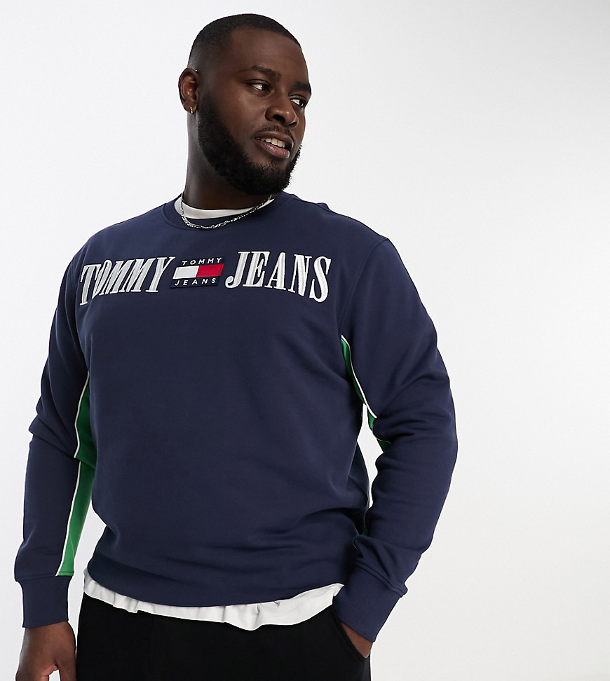 Tommy Jeans Big & Tall graphic stripe logo sweatshirt in navy