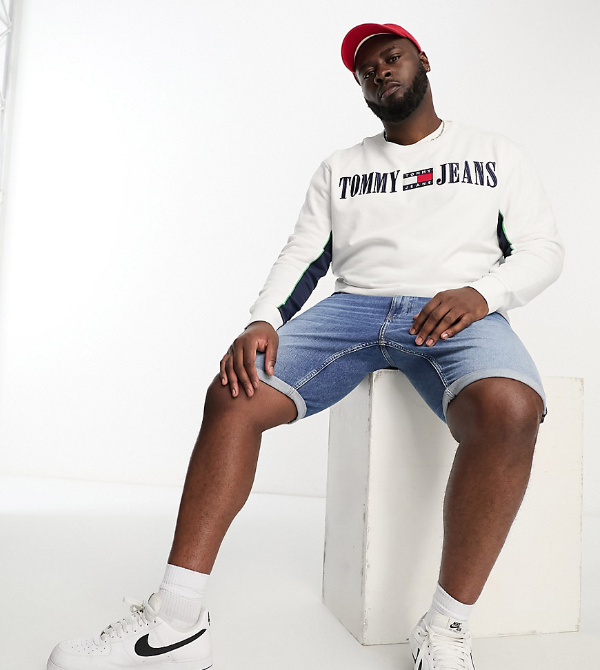 Tommy Jeans Big & Tall graphic stripe logo sweatshirt in white