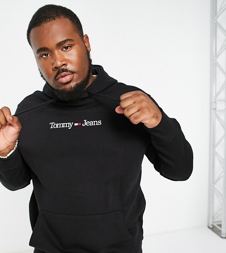 Tommy Jeans Big & Tall linear logo hoodie in black
