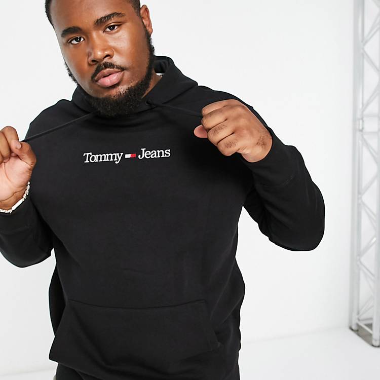 Tommy Jeans Big & Tall linear logo hoodie in black | ASOS