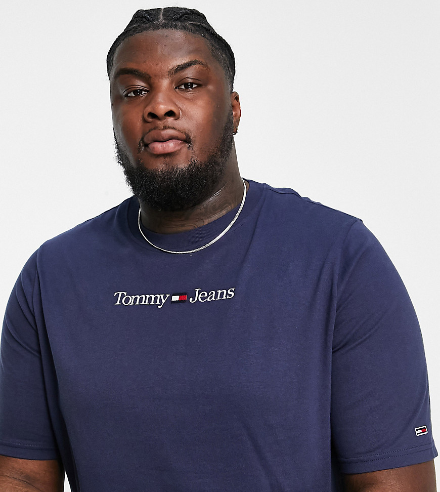 Tommy Jeans Big & Tall linear logo t-shirt in navy
