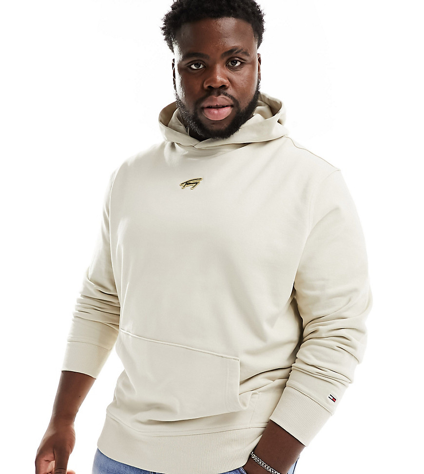 Tommy Jeans Big & Tall relaxed signature logo hoodie in beige-Neutral