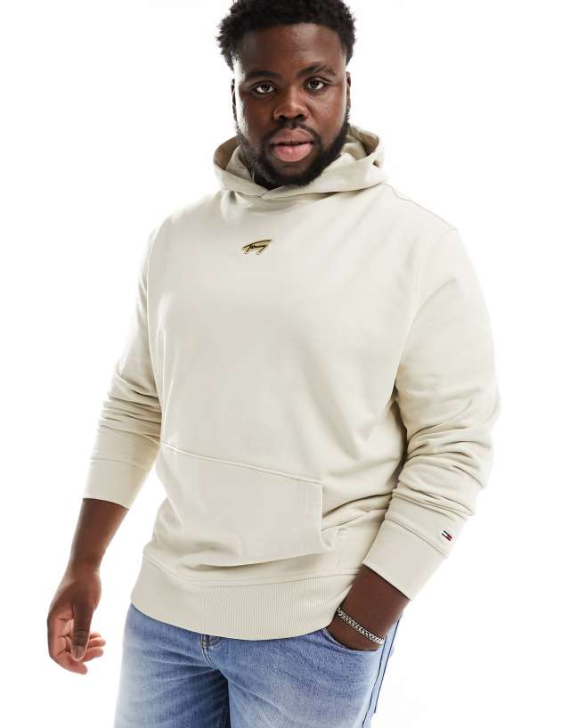 Tommy Jeans - big & tall relaxed signature logo hoodie in beige