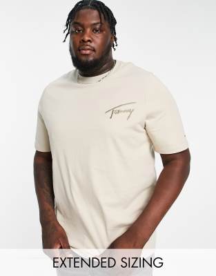 Tommy Jeans Big & Tall signature logo t-shirt in beige - ASOS Price Checker