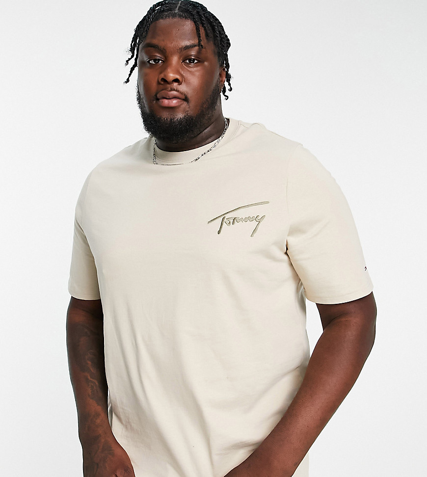 Tommy Jeans Big & Tall Signature Logo T-Shirt In Beige-Neutral