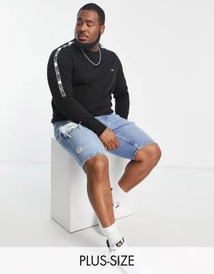 Tommy Jeans Big & Tall sleeve taping long sleeve t-shirt in black