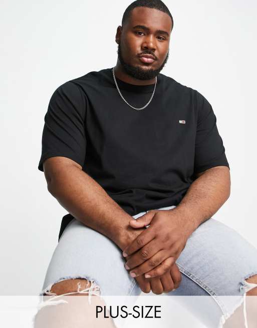 Tommy Jeans Big & Tall - Sort T-shirt med logo i bomuld