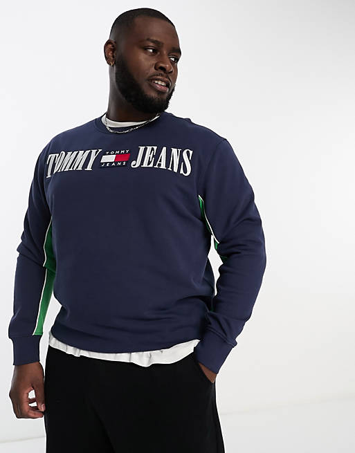Tommy Jeans – Big & Tall – Sweatshirt in Marineblau mit Logo-Schriftzug |  ASOS