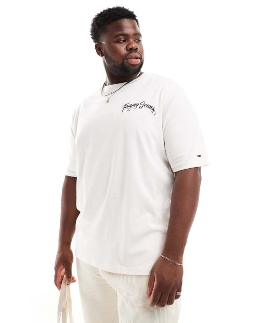 Tommy Jeans Big & Tall - T-shirt comoda bianco sporco con logo e città vintage, 4 di 4