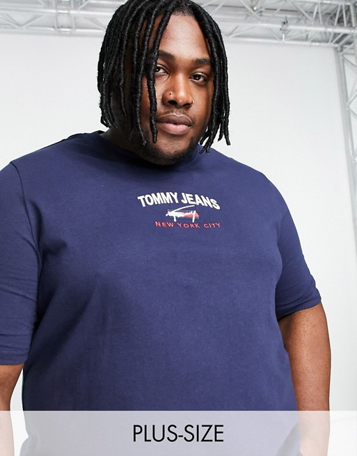 Tommy Jeans Big & Tall timeless central script logo t-shirt in twilight navy