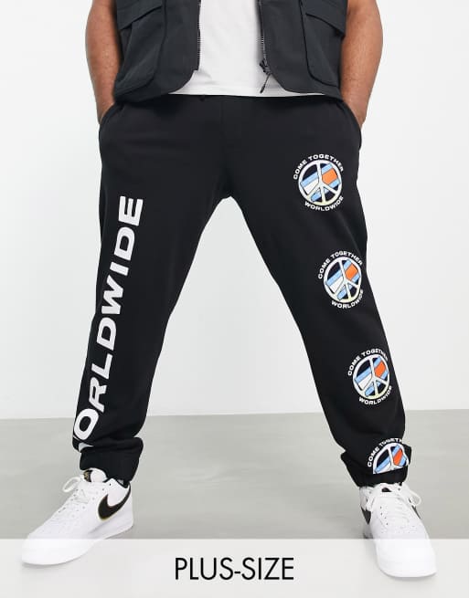 Tommy Jeans Big & Tall - World Peace - Pantalon de jogging imprimé - Noir