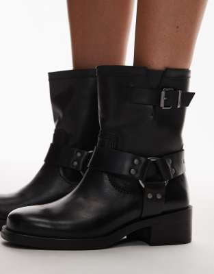 Tommy Jeans Biker Boots With Buckle In Black