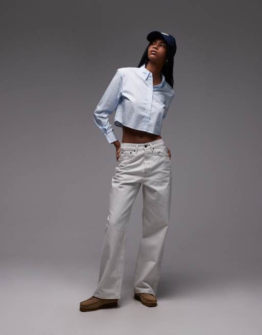 Tommy Jeans - Blå cropped poplin-skjorte med striber og lange ærmer i regular fit, 2 af 4