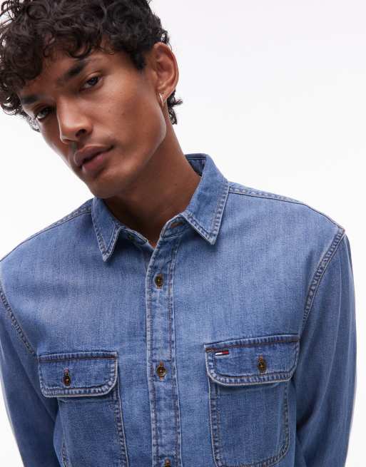 Tommy Jeans - Blå denimskjorte i regular fit, 4 af 4