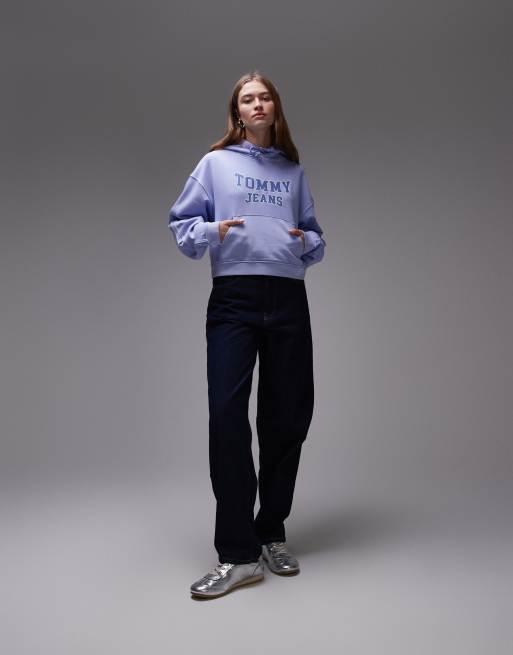 Tommy Jeans - Blå hættetrøje med college-logo i firkantet pasform, 3 af 4
