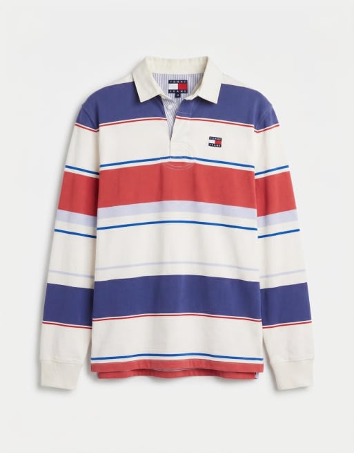 Tommy Jeans – Blå- och rödrandig rugbytröja med avslappnad passform, 6 av 7