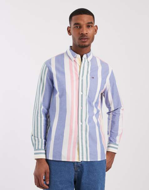 Tommy Jeans - Blå og grøn stribet oxford-skjorte - view 1