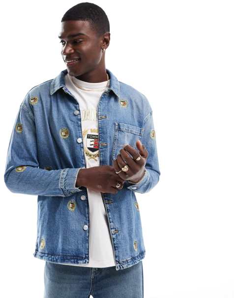 Tommy Jeans - Blå overskjorte med våbenskjoldlogo i denim - view 1