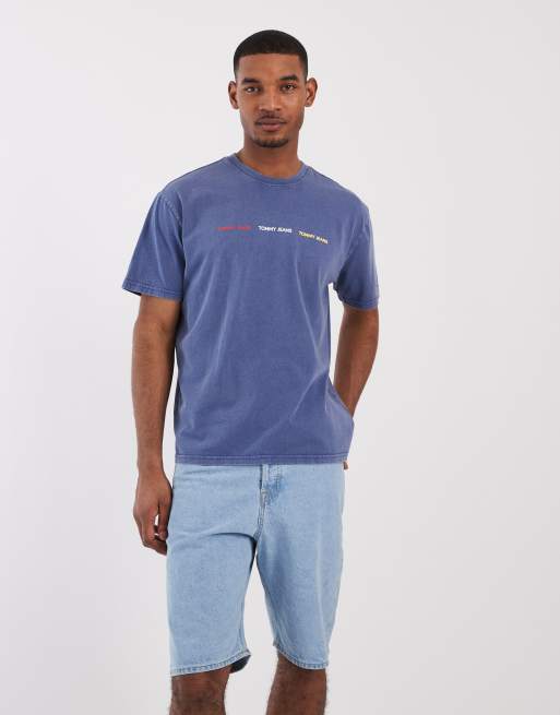 Tommy Jeans - Blå T-shirt med gentaget logo