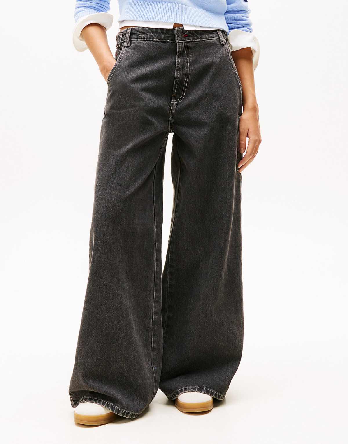 Tommy Jeans Black wide leg carpenter jeans in black