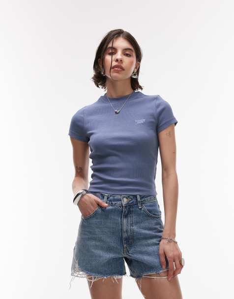 Tommy Jeans – Blåmelerad t-shirt med skriftlogga på bröstet - view 1