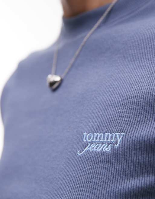 Tommy Jeans – Blåmelerad t-shirt med skriftlogga på bröstet, 4 av 4