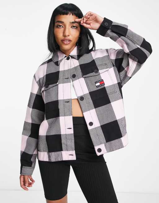 Tommy Jeans blanket overshirt in pink and black check 