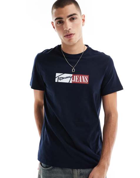 Tommy Jeans block font logo t-shirt in navy - view 1