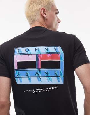 Tommy Jeans Blurry Flag Back Print T-shirt In Black