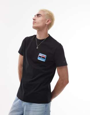 Tommy Jeans Blurry Flag Back Print T-shirt In Black
