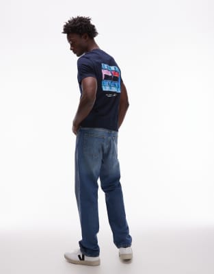 Tommy Jeans Blurry Flag Back Print T-shirt In Blue