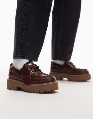 Tommy Jeans Boat Shoes With Rubber Sole In Brown