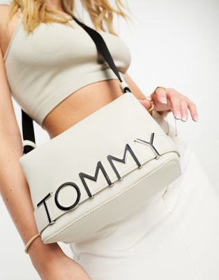 Tommy Jeans bold camera bag in beige stone