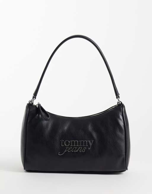 Tommy Jeans bold script logo shoulder bag in black, 4 of 4