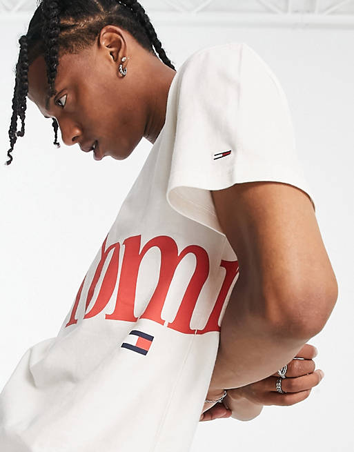 Tommy Jeans bold side logo cotton t-shirt in white - WHITE | ASOS