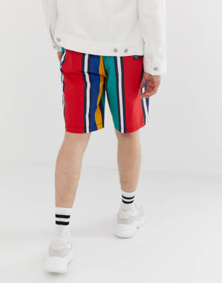 red and white striped basketball shorts