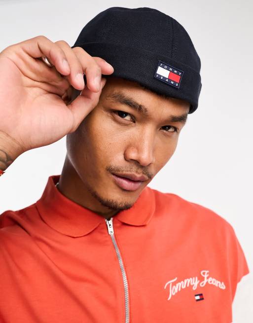 Tommy Jeans - Bonnet style docker en coton - Bleu marine 