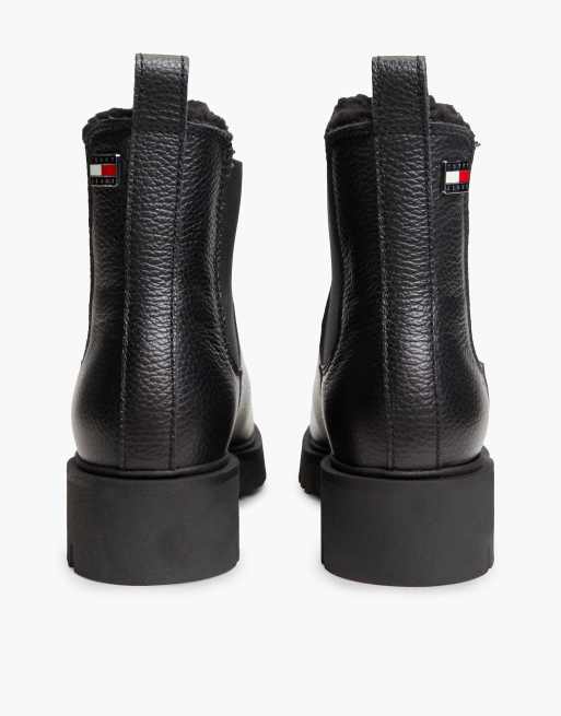 Tommy Jeans Boots Chelsea en cuir doublées chaud à crampons noires, 4 de 7