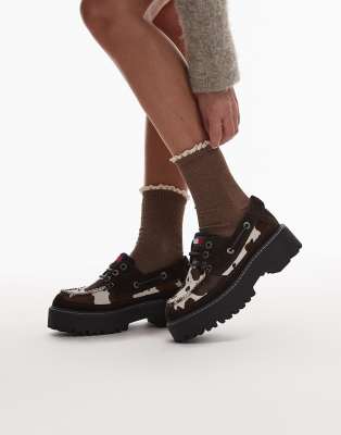 Tommy Jeans - Bootsschuhe in Braun mit Kuhfellmuster-Brown