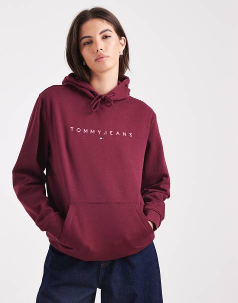 Tommy Jeans - Bordeauxrød hættetrøje med lineært logo - view 1