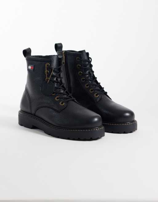 Tommy Jeans botas de cordones Archive Premium de piel en negro, 2 de 4