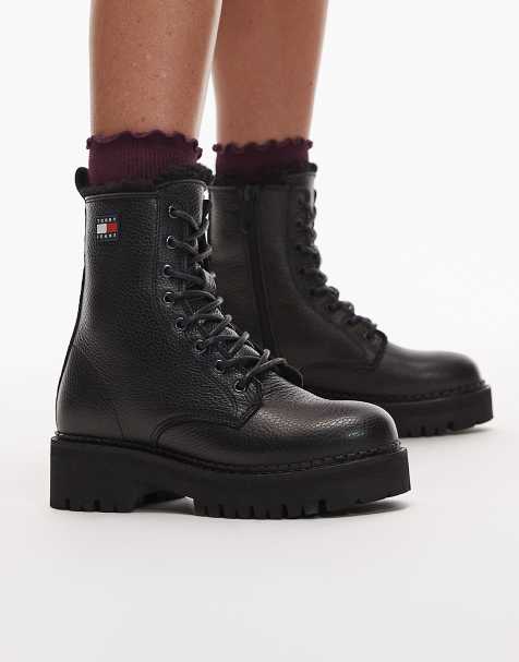 Tommy Jeans - Bottes de randonnée style urbain avec lacets et doublure en fausse fourrure - Noir - view 1