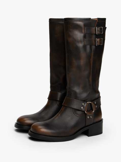 Tommy Jeans - Bottes style motard en cuir - Marron foncé - view 1