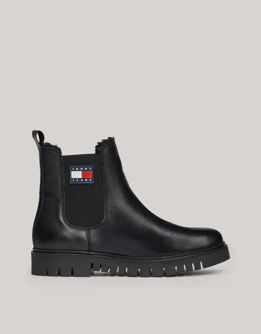 Tommy Jeans - Bottines chelsea en cuir avec semelle crantée et doublure isolante - Noir